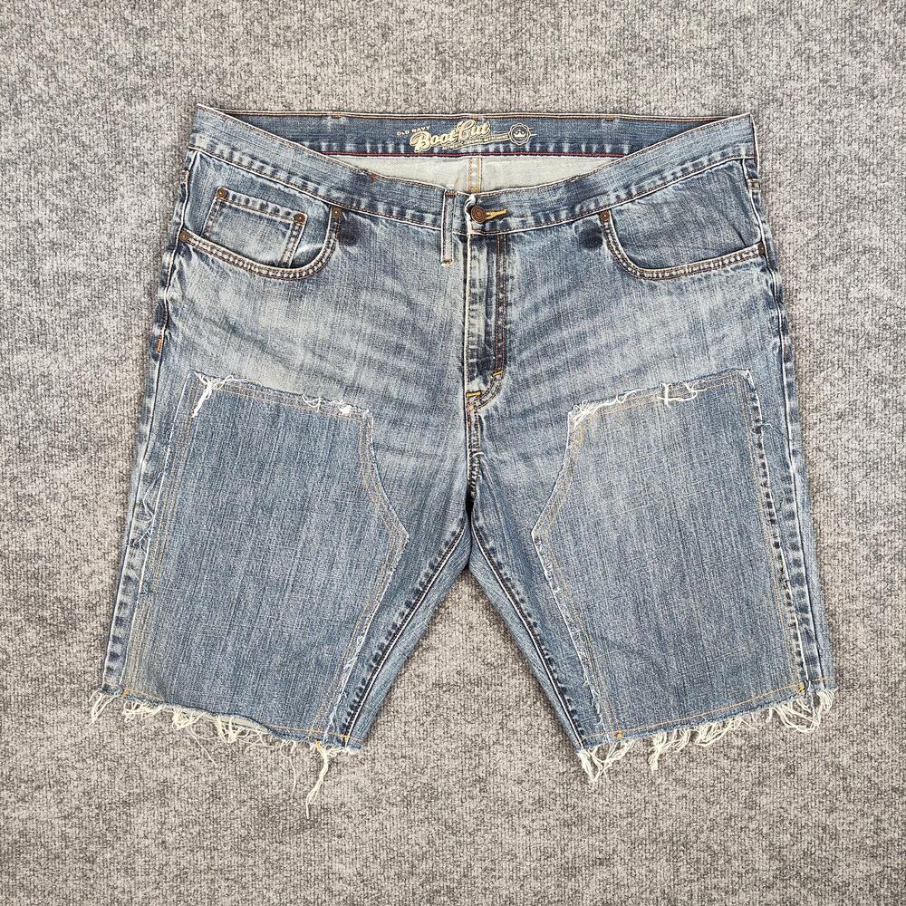 Old Navy Shorts Mens 42 Blue Denim Jean Patchwork Cutoff Bermuda Frayed Hem